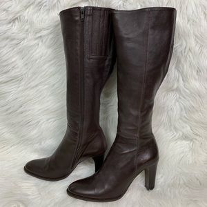 Nine West Tall Brown Leather Heeled Boots Sz 9